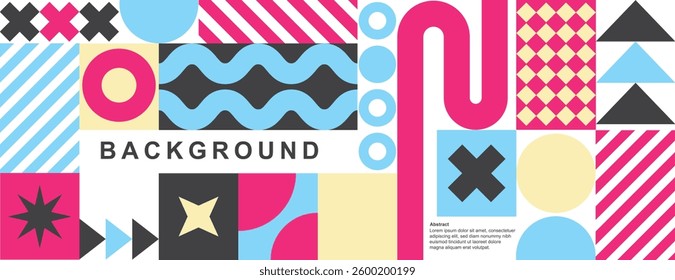 Vibrant Memphis-Style Pattern with Bold Shapes, Dynamic Abstract Composition with Playful Elements