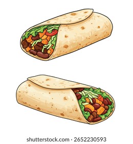 Vibrante comida mexicana Wraps ilustração