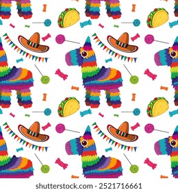 Vibrant Mexican-themed elements in a repeating design