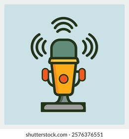 A vibrant microphone icon with sound waves, perfect for podcast or recording themed designs