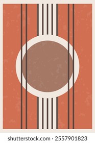 A vibrant Midcentury geometric poster featuring bold orange, brown, and cream tones with clean lines and symmetrical patterns. Perfect for modern interiors. Boho wall decor.