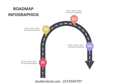 Vibrant Milestone Roadmap Infographic with Arrows and Four Phases, Vector Illustration
