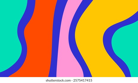 Vibrant Minimal Abstract Horizontal Background with Wavy shapes. Creative striped geometric social media backdrop template cover web banner with cope space. 1920x1080 ratio.