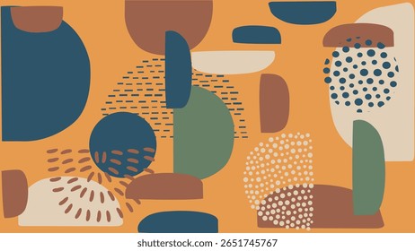 Arte mínima vibrante com formas arredondadas abstratas e contraste em tons de terra rico para usos de design moderno e elegante