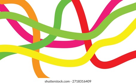 composição abstrata vibrante e minimalista definida contra um fundo branco limpo. Consiste em várias linhas grossas e fluidas em várias cores
