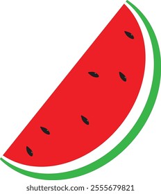 A vibrant minimalist illustration of a watermelon slice with seeds and green rind