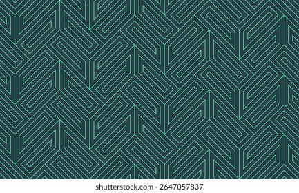 Vibrant mint turquoise geometric abstraction seamless pattern with bright linear structure and technological complexity. Futuristic abstract vector background for creative digital and design projects