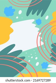 El vector forma la cubierta de fondo y la plantilla. Estilo de caricatura colorido y plano. Elementos del conjunto de doodle.