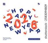 A vibrant and modern 3D design featuring the year 2026 in various gradient color