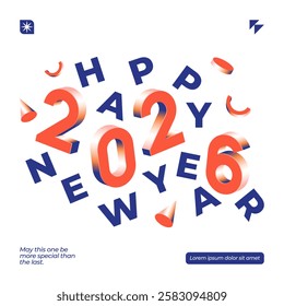 A vibrant and modern 3D design featuring the year 2026 in various gradient color