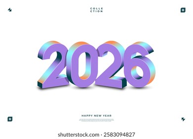 A vibrant and modern 3D design featuring the year 2026 in various gradient color