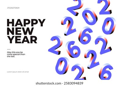 A vibrant and modern 3D design featuring the year 2026 in various gradient color