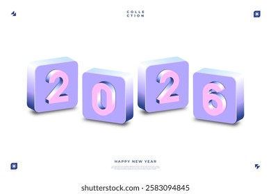 A vibrant and modern 3D design featuring the year 2026 in various gradient color