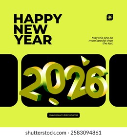 A vibrant and modern 3D design featuring the year 2026 in various gradient color