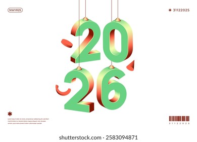 A vibrant and modern 3D design featuring the year 2026 in various gradient color
