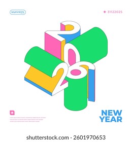 A vibrant and modern 3D design featuring the year 2026 in various gradient color
