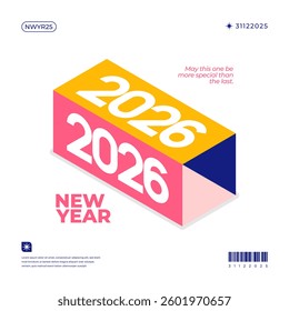 A vibrant and modern 3D design featuring the year 2026 in various gradient color