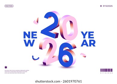 A vibrant and modern 3D design featuring the year 2026 in various gradient color