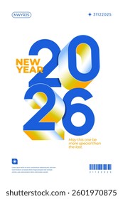 A vibrant and modern 3D design featuring the year 2026 in various gradient color