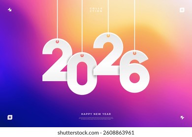 A vibrant and modern 3D design featuring the year 2026 in various gradient color