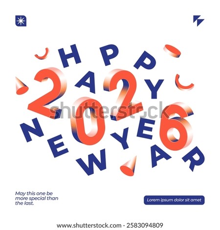 A vibrant and modern 3D design featuring the year 2026 in various gradient color