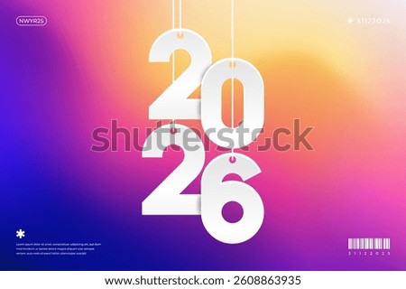 A vibrant and modern 3D design featuring the year 2026 in various gradient color