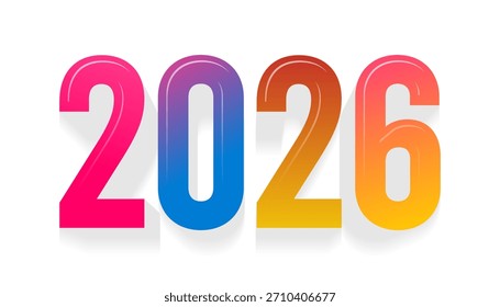 Diseño numérico 3D vibrante y moderno para el año 2026 con una suave transición de degradado en colores brillantes y un sutil efecto de sombra.