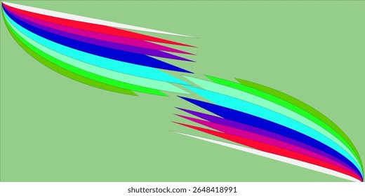 A vibrant and modern abstract background featuring a symmetrical burst of dynamic curved lines in bold colors—red, blue, green, cyan, and magenta—on a soft green canvas