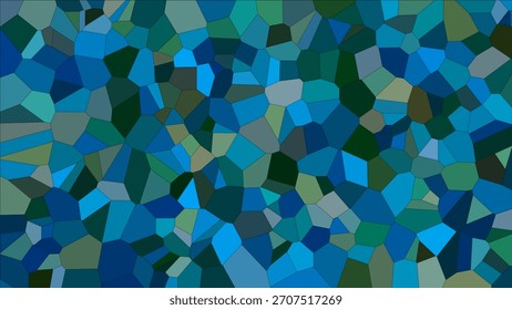Un fondo abstracto vibrante y moderno con un mosaico de Formas geométricas irregulares en varios tonos de azul, verde azulado y verde, creando un efecto de vidrio cristalizado o teñido.