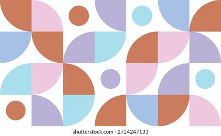 Um fundo abstrato vibrante e moderno com um padrão perfeito de círculos de quarto interconectados e círculos completos espalhados em uma paleta harmoniosa de cores pastel, criando uma dinâmica e vis.