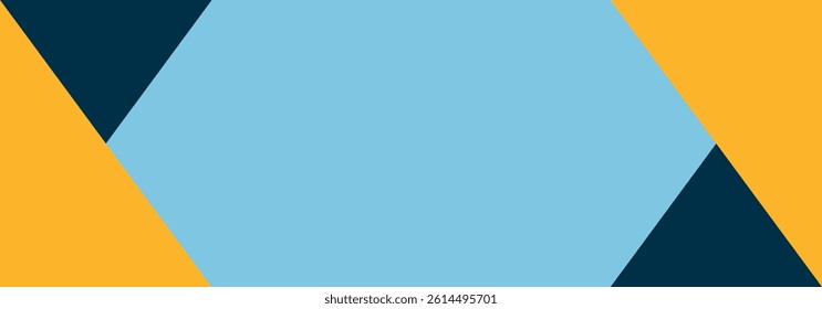A vibrant and modern abstract design featuring three primary colors: a light blue, a deep navy dark blue, and a rich gold orange.