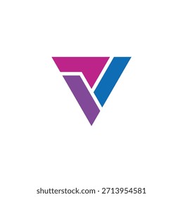 Vibrante diseño geométrico abstracto moderno del logotipo de la letra v del triángulo con líneas dinámicas que se cruzan, que simbolizan la conexión, la innovación y la elegancia digital para las soluciones de marca