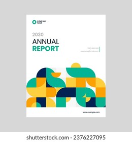 Vibrant and modern annual report cover page design template for a company booklet, featuring a colorful mosaic pattern. Diversity and innovation. Lively and eye-catching design.