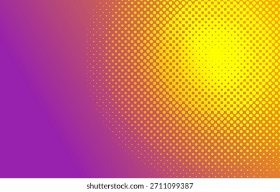 Vibrant modern background with a halftone dot pattern gradient. Bold colors transitioning from purple magenta to bright yellow and orange.