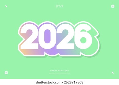 Um design vibrante e moderno que mostra o ano de 2026 em uma combinação de cores dinâmicas