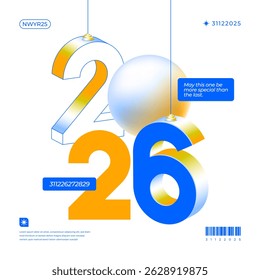 A vibrant and modern design showcasing the year 2026 in a dynamic color combinations