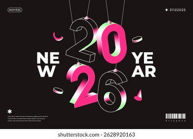 Un diseño vibrante y moderno que muestra el año 2026 en una dinámica combinación de colores