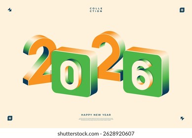 Un diseño vibrante y moderno que muestra el año 2026 en una dinámica combinación de colores