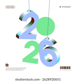 Ein lebendiges und modernes Design, das das Jahr 2026 in einer dynamischen Farbkombination präsentiert