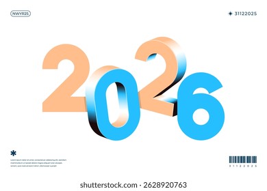 Un diseño vibrante y moderno que muestra el año 2026 en una dinámica combinación de colores
