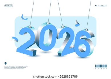Un diseño vibrante y moderno que muestra el año 2026 en una dinámica combinación de colores