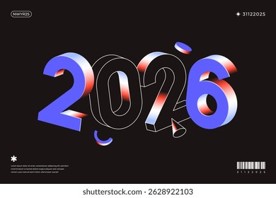 Un diseño vibrante y moderno que muestra el año 2026 en una dinámica combinación de colores