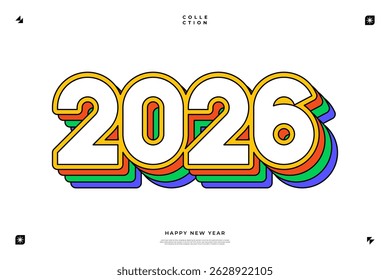 Um design vibrante e moderno que mostra o ano de 2026 em uma combinação de cores dinâmicas