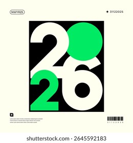 Un diseño vibrante y moderno que muestra el año 2026 en una dinámica combinación de colores