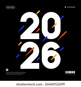 Ein lebendiges und modernes Design, das das Jahr 2026 in einer dynamischen Farbkombination präsentiert