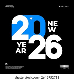 A vibrant and modern design showcasing the year 2026 in a dynamic color combinations