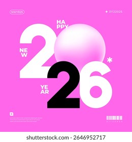 A vibrant and modern design showcasing the year 2026 in a dynamic color combinations