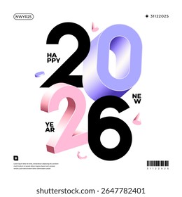 A vibrant and modern design showcasing the year 2026 in a dynamic color combinations