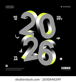 A vibrant and modern design showcasing the year 2026 in a dynamic color combinations
