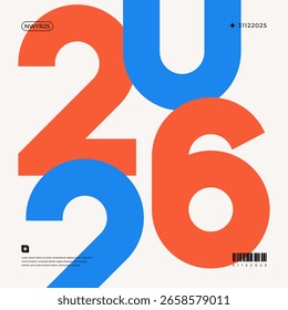 Um design vibrante e moderno que mostra o ano de 2026 em uma combinação de cores dinâmicas